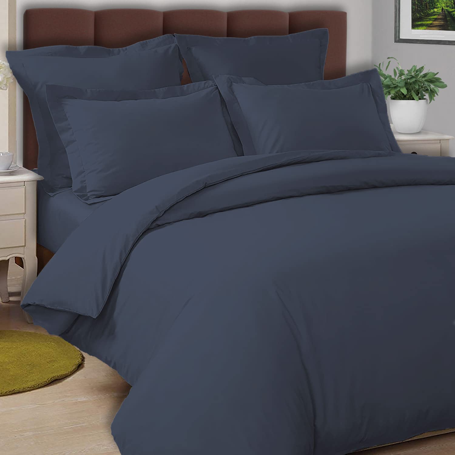 Pizuna Dark Blue Cotton Percale Duvet Cover Double Size 100% Long Staple Combed Cotton Thick Duvet Cover 200X200cm, Percale Weave Quilt Cover With Button Closure
