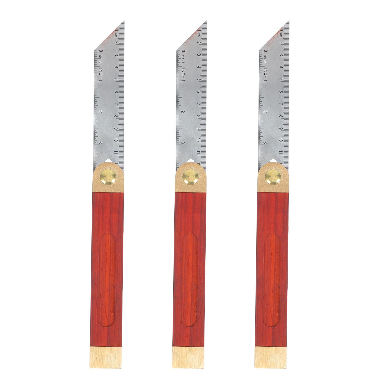 3 Pièces Équerre Réglable Outil de Mesure Précis avec Manche Bois Acier Inoxydable pour Artisans et Bricolage