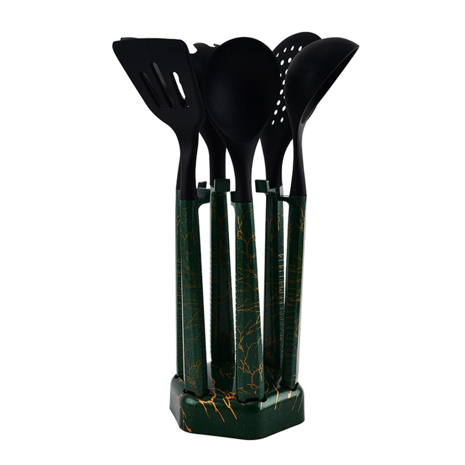 Espátula, Cuchara, Pinzas for ollas, Cepillo, batidor, Utensilios de Cocina de Silicona de Acero Inoxidable for sartenes antiadherentes, Aptos for lavavajillas, Color Negro(Black)