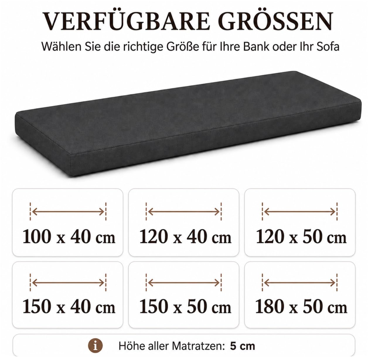 Ferocity Auflage Hollywoodschaukel Sitzkissen für Gartenbank Beige 180 x 50 cm 3 Sitzer - Palettenauflage Bankauflage Sitzpolster Gartenpolster, Schaumstoff, Outdoor Kissen