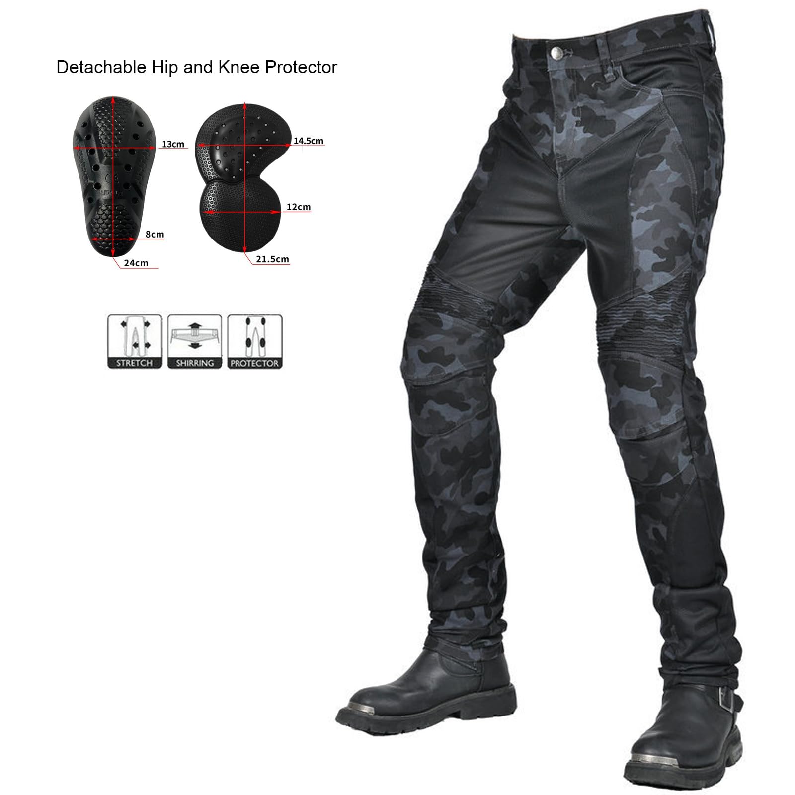 Męskie letnie spodnie motocyklowe, oddychające, ochronne dżinsy motocrossowe, damskie retro, na co dzień, rozciągliwe spodnie dżinsowe, wyścigi konne, z ulepszonymi zdejmowanymi pancerzami