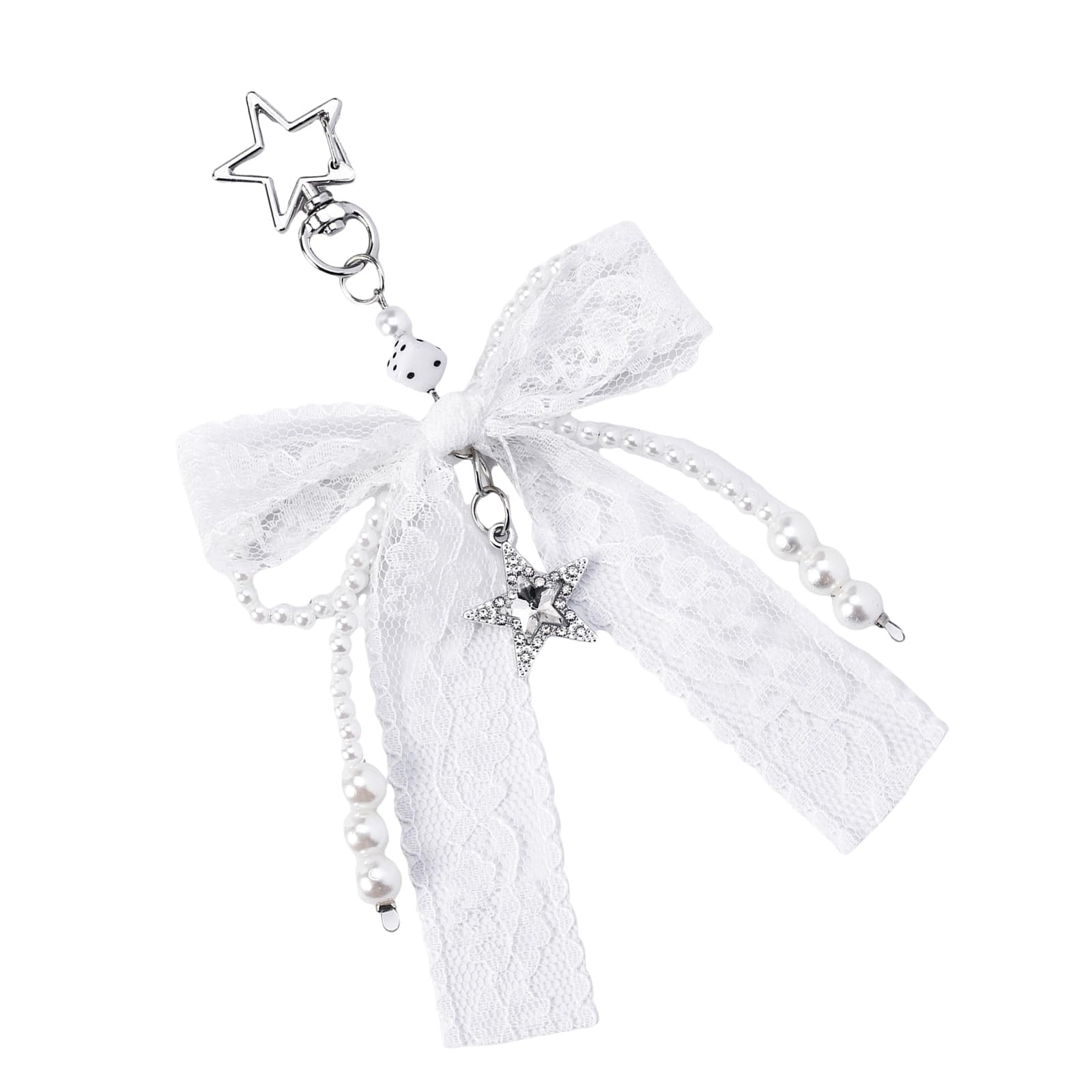 Kalttoy White Pearls Bows Keychain Bag Charms Car Keyrings Bag Charms Accessories For Purse Backpack Decorations Valentines Day Gifts Pendant Charm