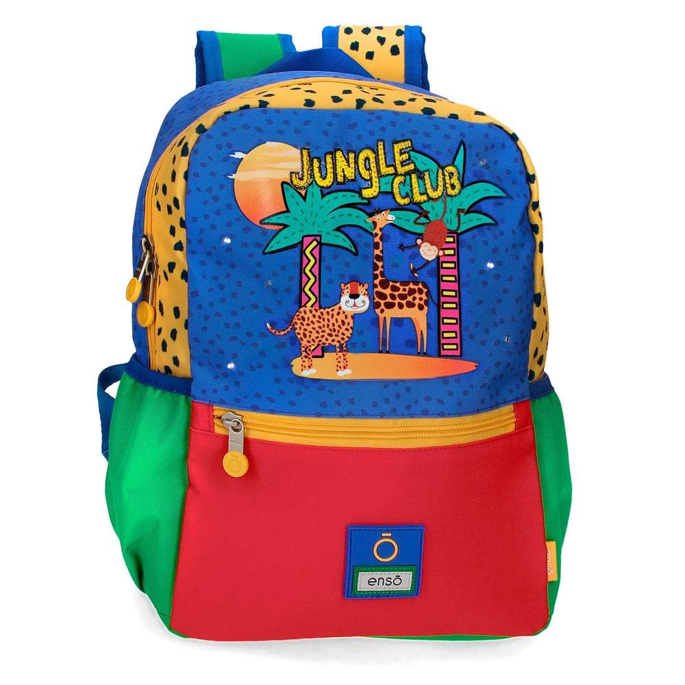 EnsoJungle Club School Backpack Adaptable to Cart Multicolor 25x32x12 cm Polyester 9.6L, multicoloured, School Backpack Adaptable to Trolley, Multicoloured, School Backpack Adaptable to Trolley