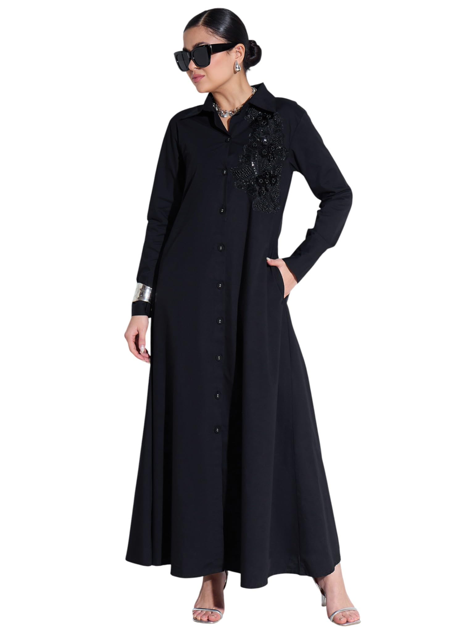 sassafras Women's Poplin Button Down Shirt Midi Dress-picture-16