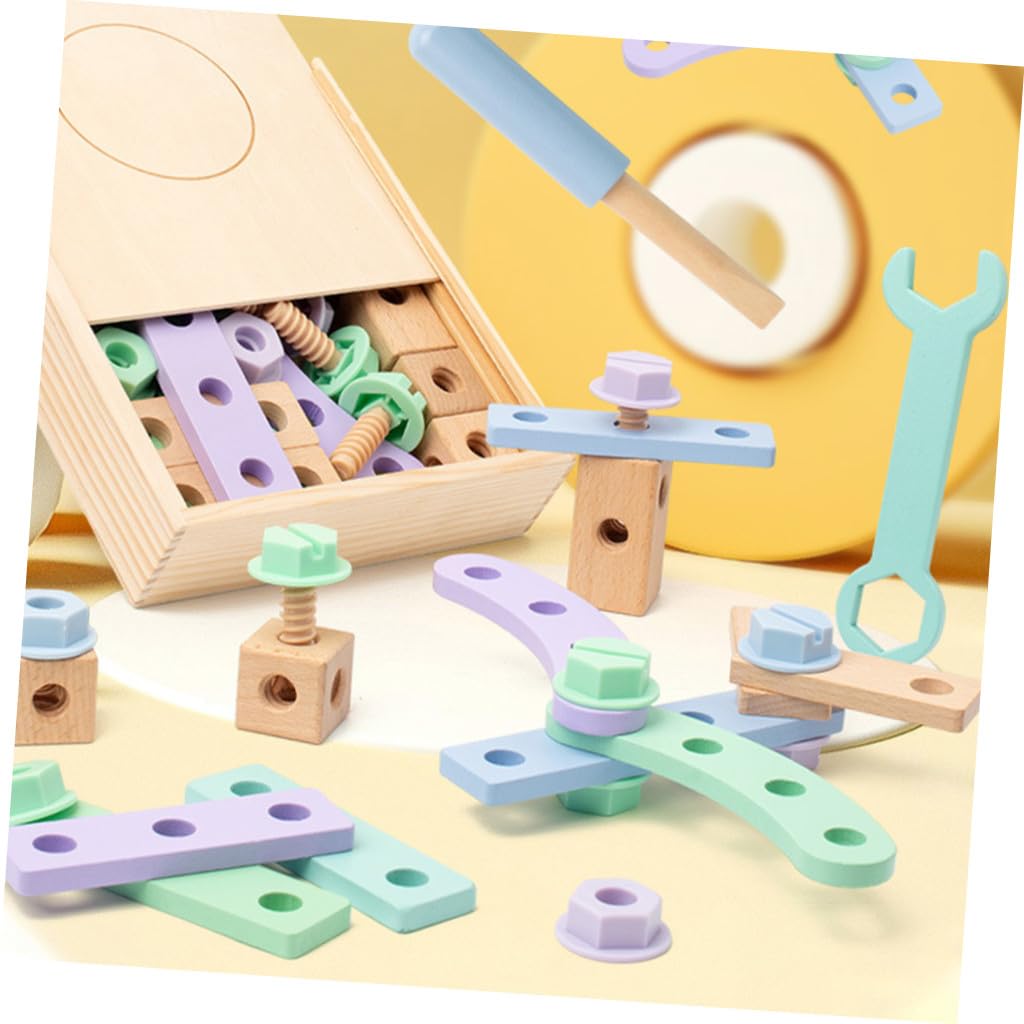 Uonlytech Cassetta Attrezzi Legno per Ragazzo Ragazza Strumenti Educativi Sicuri, Gioco Interattivo per Imparare Figure e Colori, per Festa Scuola Decor e Attività Creative