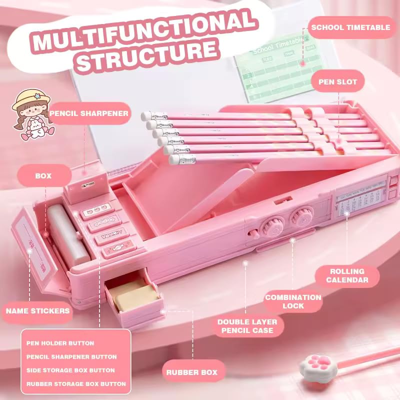 Image of Yummy Magic House Multifunctional Double Layer Lock Compass Box for Kids, Pencil Box for Boys & Girls, Magnetic & Passworld Lock Box for Boys