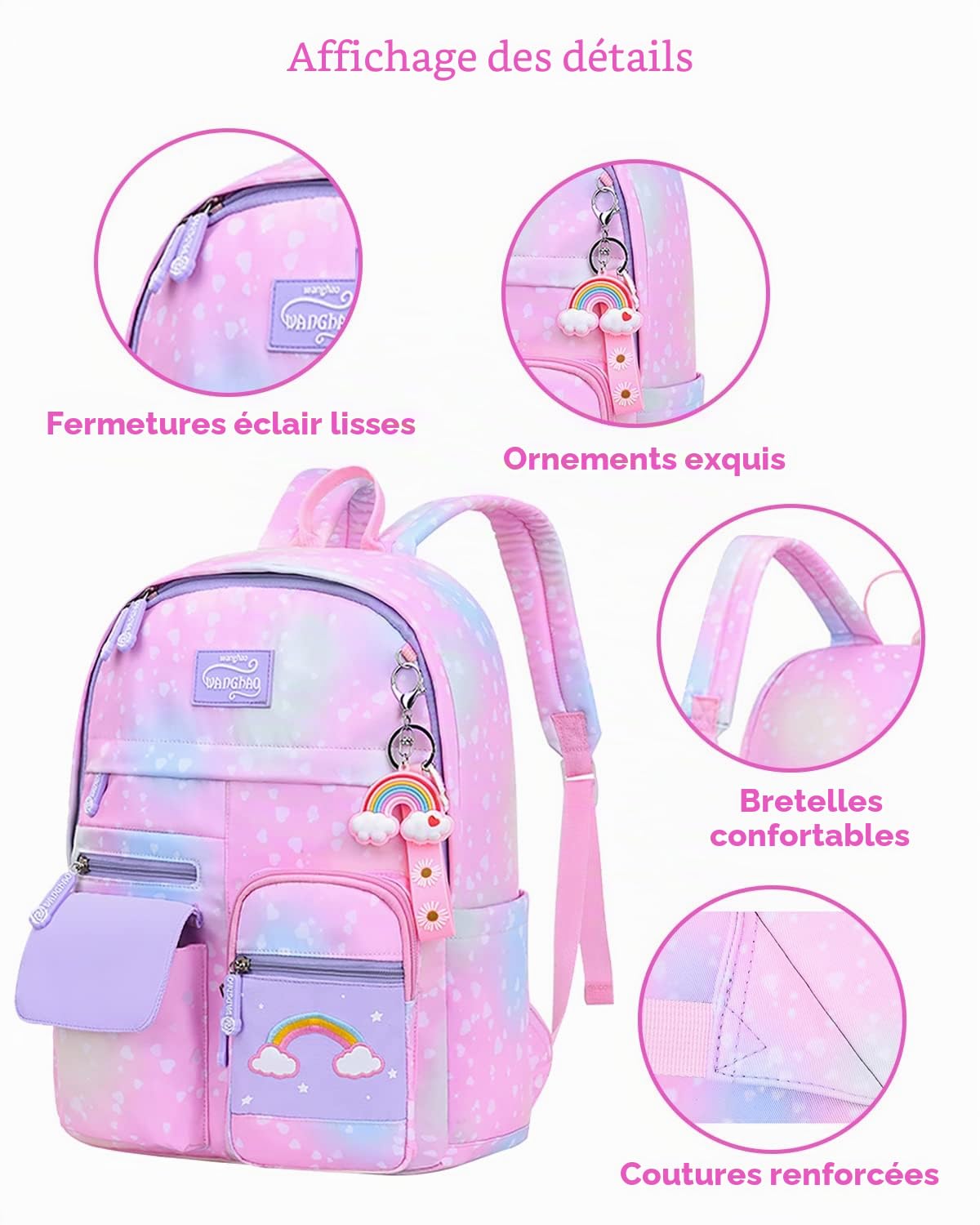 Sac à Dos Enfant Maternelle, Cartable Fille Primaire, Sac Ecole en Nylon Léger et Imperméable pour Les Enfants de 6 à 10 ans