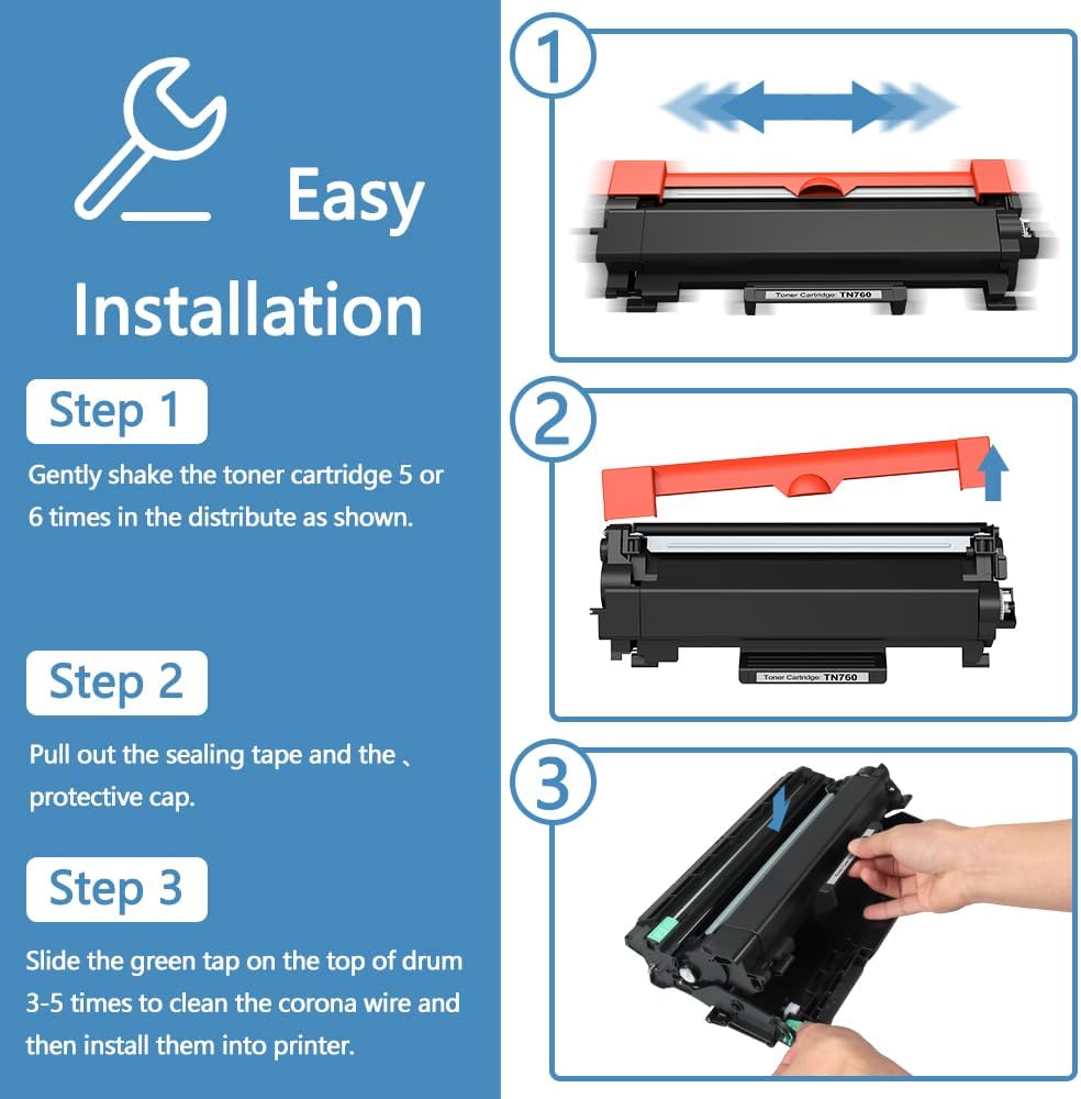 MxVol TN760 Toner Cartridge Replacement for Brother TN760 TN-760 TN730 TN-730 Toner Cartridge for HL-L2350DW HL-L2370DW HL-L2390DW MFC-L2690DW MFC-L2750DW Printer (Black, 2 Pack)