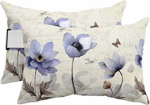 Elegante almohada para silla de playa para exteriores con diseño de flores azules, para tumbona, estilo retro, libélula y mariposa, reclinable,