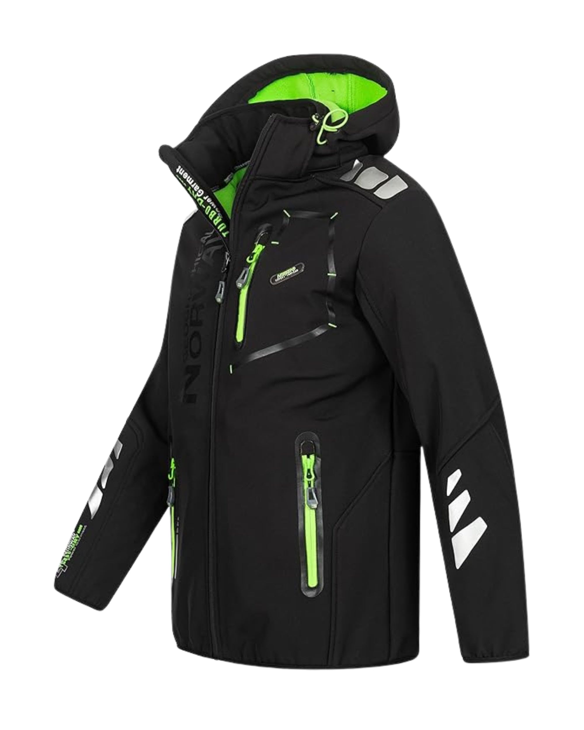 Geographical Norway Vantaa - Giacca sportiva da uomo in Softshell, Nero Verde Fluo