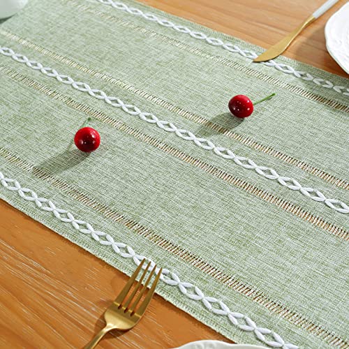 Laolitou Rustic Table Runner With Tassels, Cotton Linen Table Decoration For Holiday Party, Farmhouse Table Runners, Wedding And Dining Decorations, 72 Inches, Sage Green #TOP2