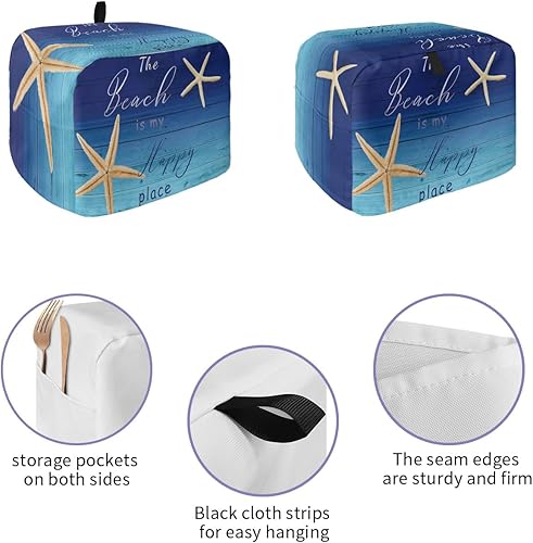 Miniatura 2 de Cubierta antipolvo para tostadora con bolsillos, tabla de madera degradada azul oscuro, suave, lavable, cubierta para tostadora de 4 rebanadas,