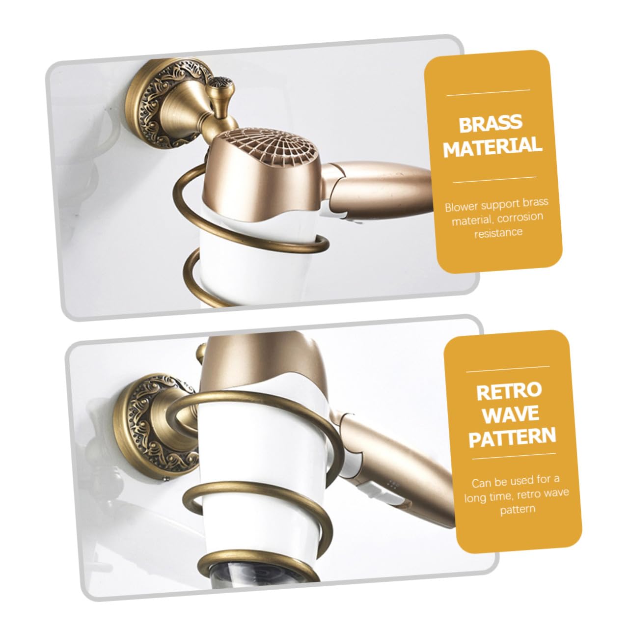 Soporte de Pared para Espiral Pelo de Dorado Secador | Cobre Protección contra Arañazos y Instalación Sencilla Acero Inoxidable Sujeción Firme