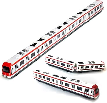 Train Model, 4pcs Car Set Alloy City Rail Subway Train Model,1/64 Scale Alloy Subway/Car Model, Red White