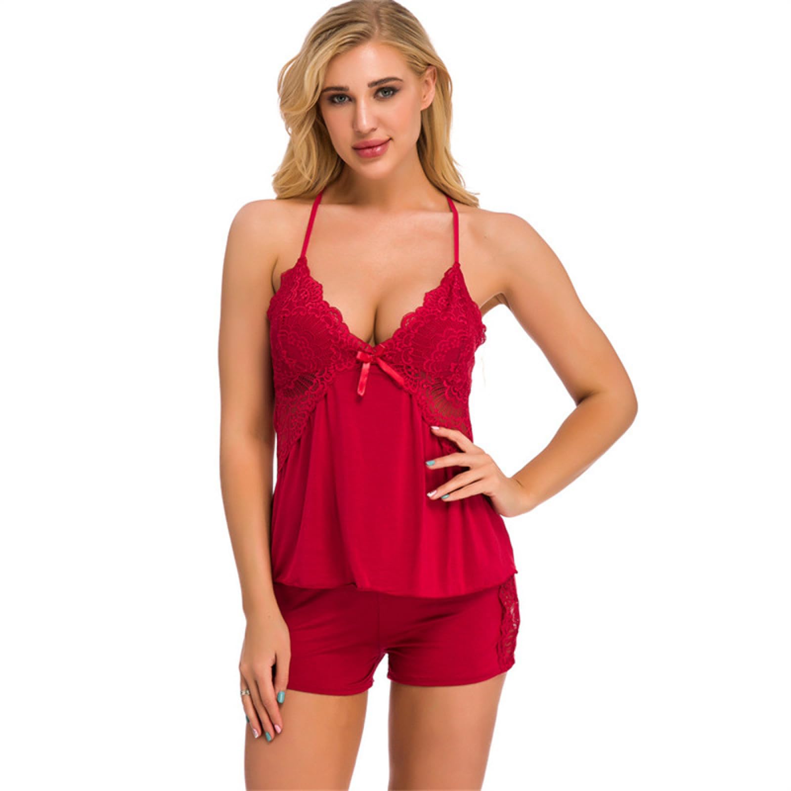 Front ouvertEnsemble Deux pièces de Lingerie Pyjama Sexy avec Panneaux ajourés Amusants