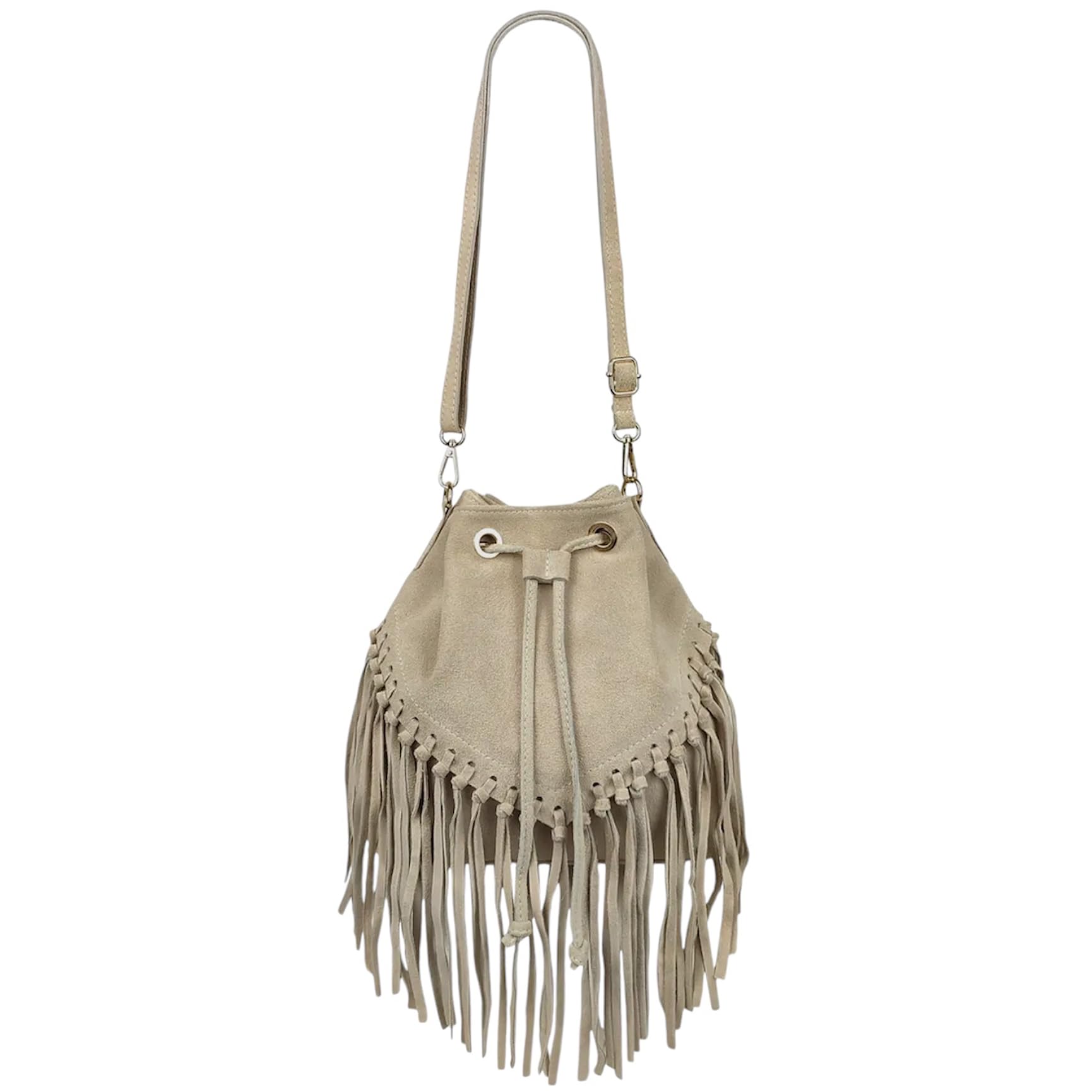 Sac seau en daim avec frange 26 x 13 x 26 cm
