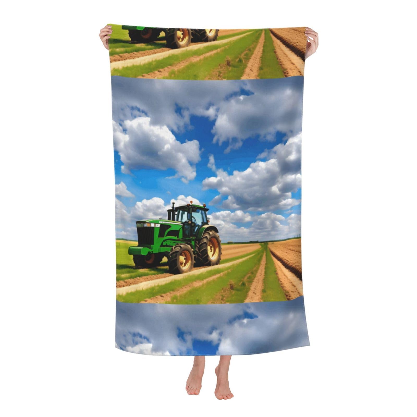 Cbaaghh Tractor Under Blue Sky And White Clouds Print Adult Beach Towels,Beach & Pool Towel,Beach Towels,Towels For Camping