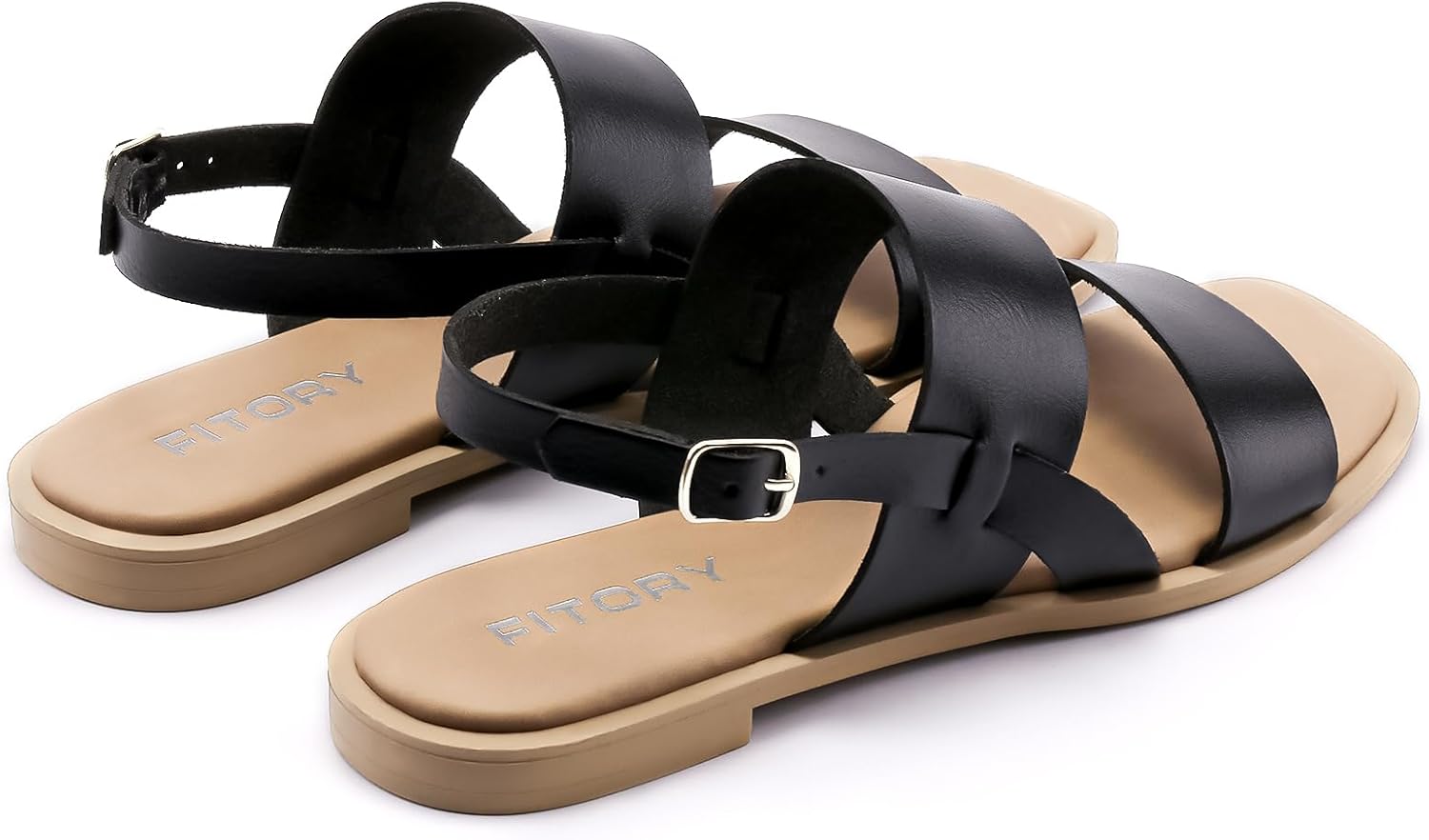 FITORY Women's Flat Sandals Fashionable Square Open Toe Adjustable Buckle Slippers Summer Size 6-11 - Image 6