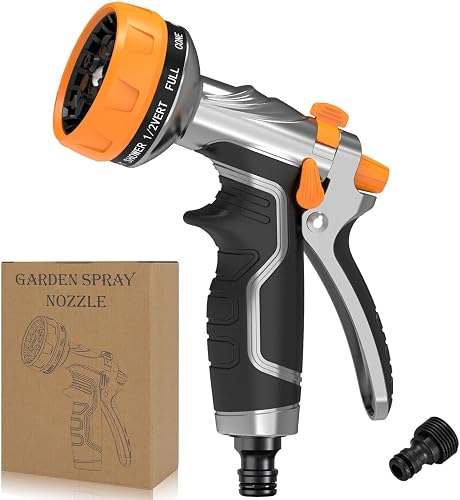 2026 NEW Heavy-Duty Metal Hose Pipe Spray Gun, 8 Adjustable Spray Patterns Garden Hose Spray Gun, Leak-Proof Hose Gun, Garden Hose Nozzle for Watering, Cleaning, Washing Cars, Compatible with UK Hoses