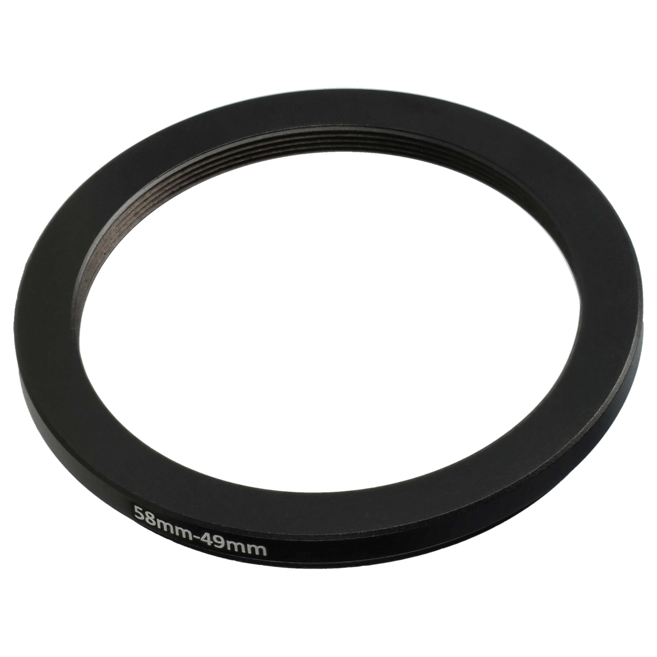 vhbw Bague d'adaptation de Filtre Step-Down de 58 mm vers 49 mm pour Objectif d'appareil Photo - Réducteur, métal, Noir