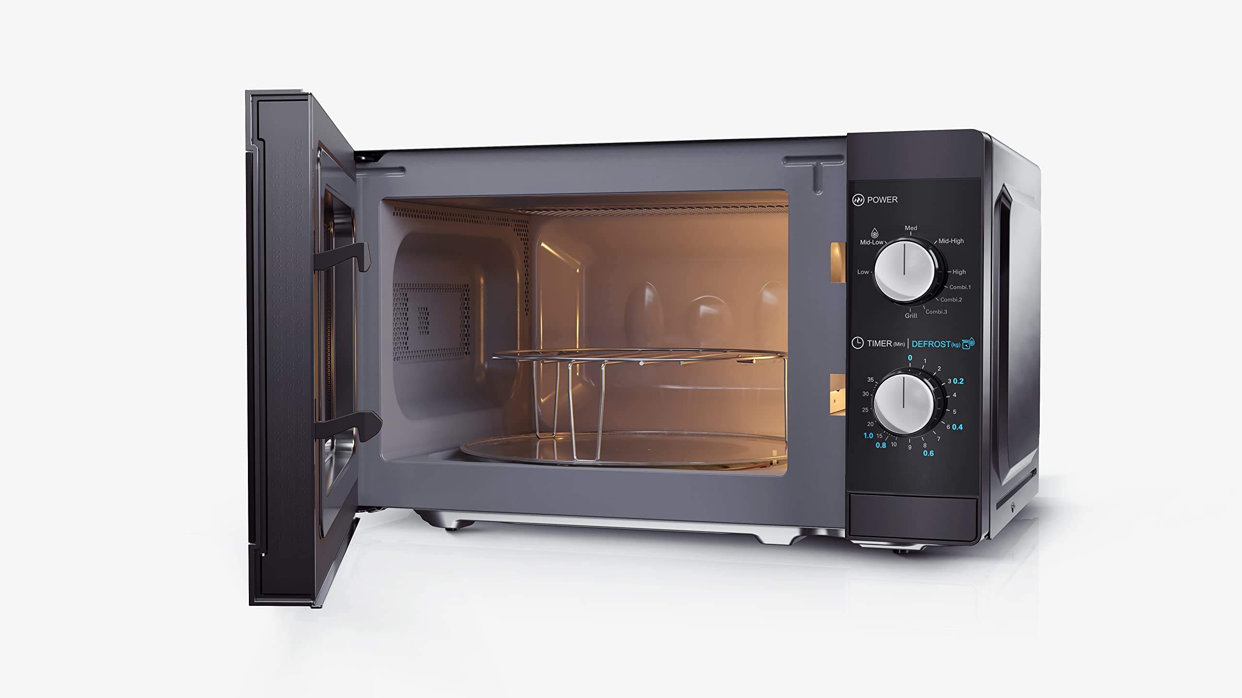 Sharp Mikrowelle YC-MG01E-B mit Grill 20L, 800W Mikrowellenleistung, 1000W Grill, Manuelle Steuerung, Schwarz