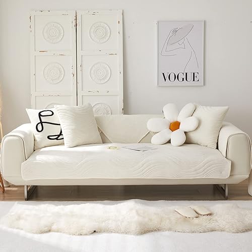 Miniatura 2 de XSlive Funda de terciopelo súper suave para sofá, con bordado geométrico, gruesa y cálida, funda de sofá modular cómoda de felpa antideslizante,