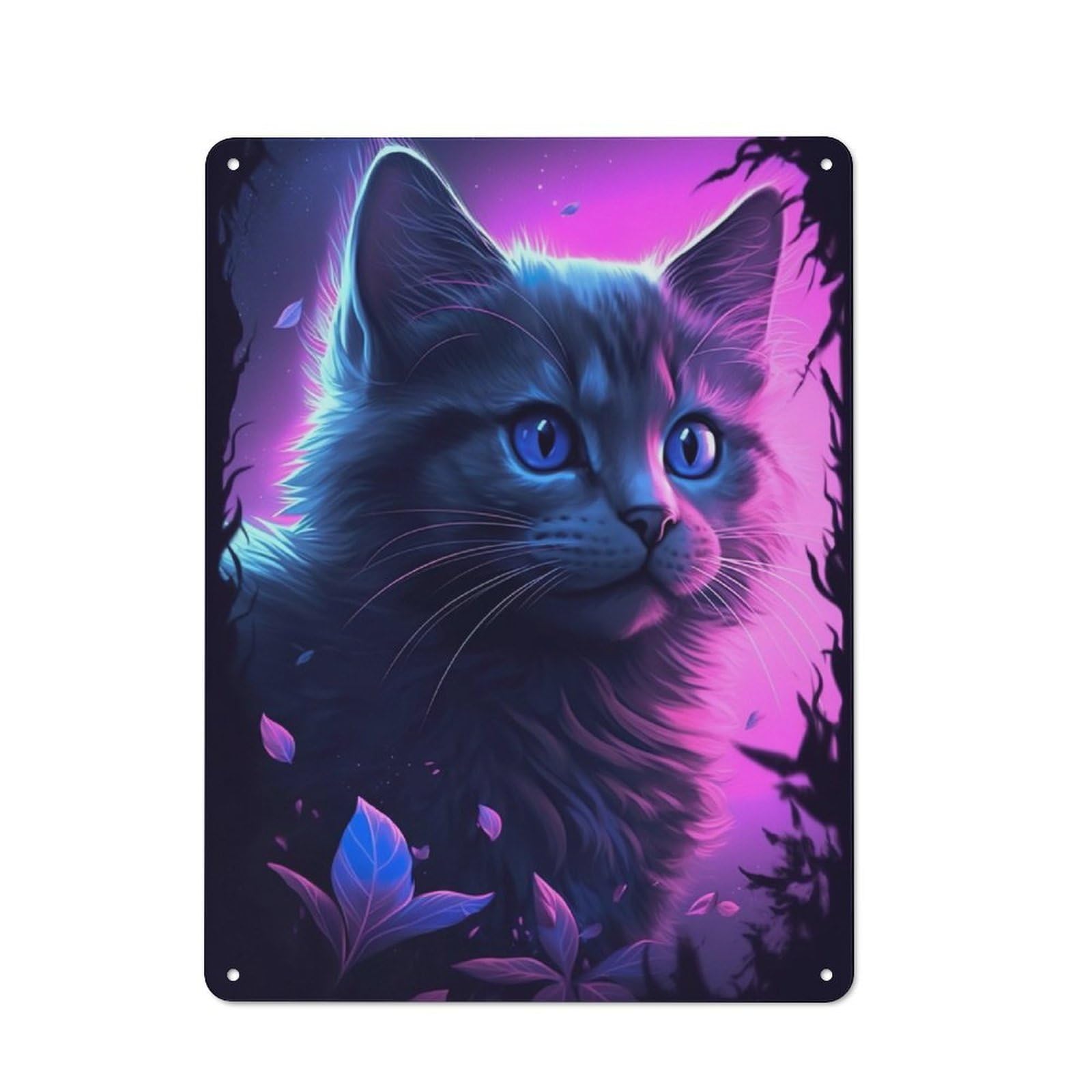 Junmoney Cat Kitten Purple Glow For Lounge Or Reading Corner, Retro Metal Sign 40X30cm, For Metal Sign Collectors, For Garage And Workshop Walls