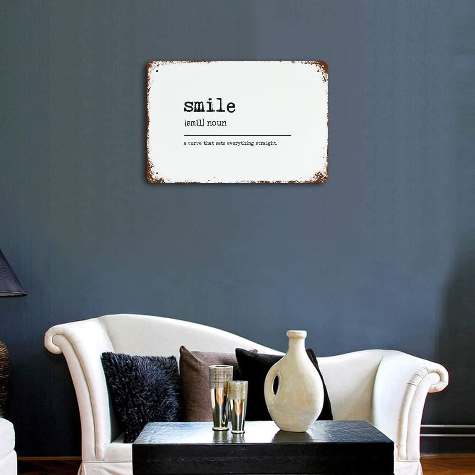 WengBeauty Targa in metallo con scritta Smile Words, scritta in lingua inglese Inspirational Saying Retrò, cartello stradale Man Cave Bar Pub, idea regalo per feste, 20,3 x 30,5 cm