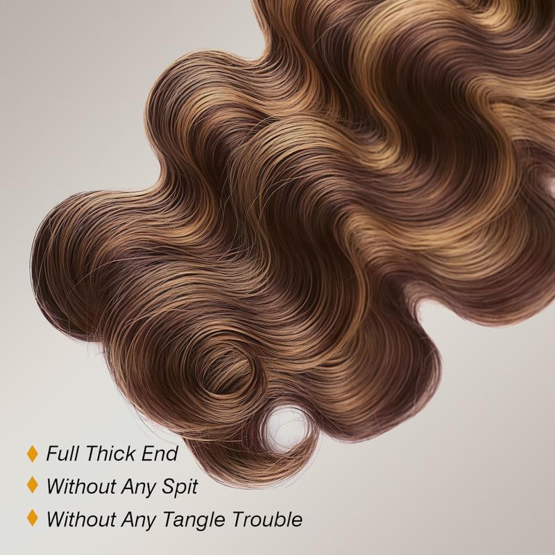 P4/27 Human Hair Body Wave Bundles 8 10 12 inch 12A Brazilian Virgin Ombre Hair Blonde and Brown Body Wave Human Hair 3 Bundles for Women P4/27 Color