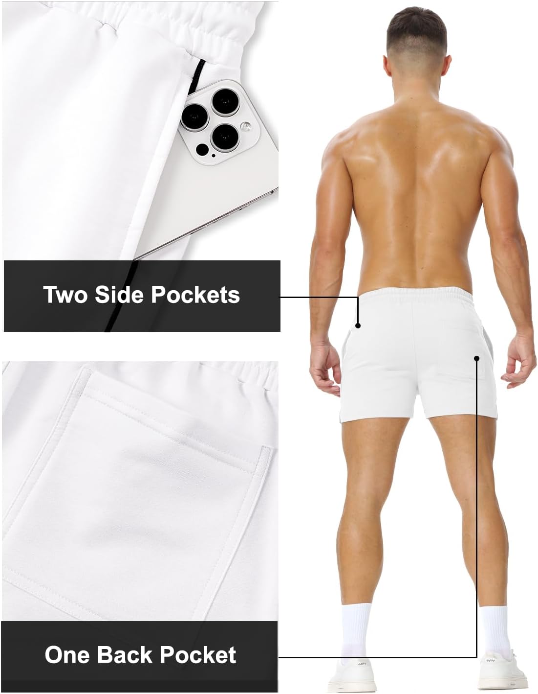 Mens Athletic Sweat Shorts 3 Inch Cotton Soft Casual with Pockets Gym Workout Running Short