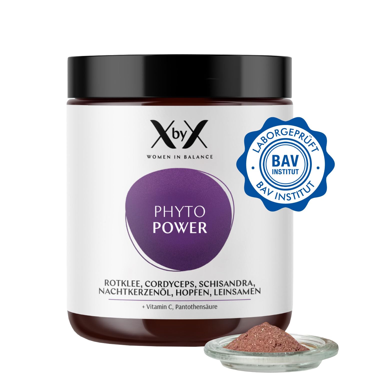 XbyX Phyto Power 90 g | 45 Portionen | Hormonelle Unterstützung ab der Menopause | Hormonfrei | Ohne Soja | Mit Rotklee, Cordyceps, Schisandra, Nachtkerzenöl, Hopfen & Leinsamen | Aus Deutschland