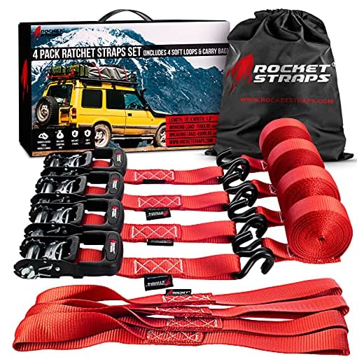 Rocket Straps - Heavy Duty Ratchet Straps | 1.5" x 15' - 4500lbs Break Strength Ratchet Tie Down Straps | 4 Ratchets & 4 Soft Loops | Ratchet Strap Bag | Use with Moving, Motorcycle, Trailer & Trucks
