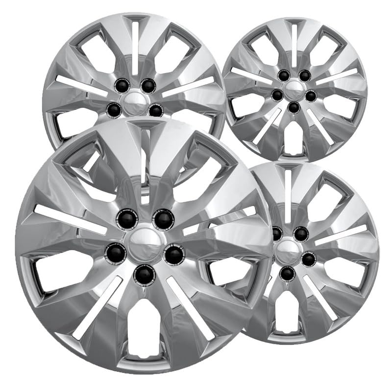 OxGord 17 Inch Black Hubcaps - Set Of 4 Snap-On Wheel Covers For Steel Rims, Silver Finish