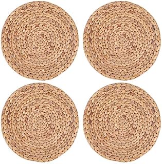 Yesland 4 Pack 11.8'' Rattan Tablemats - Natural Round Braided Water Hyacinth Weave