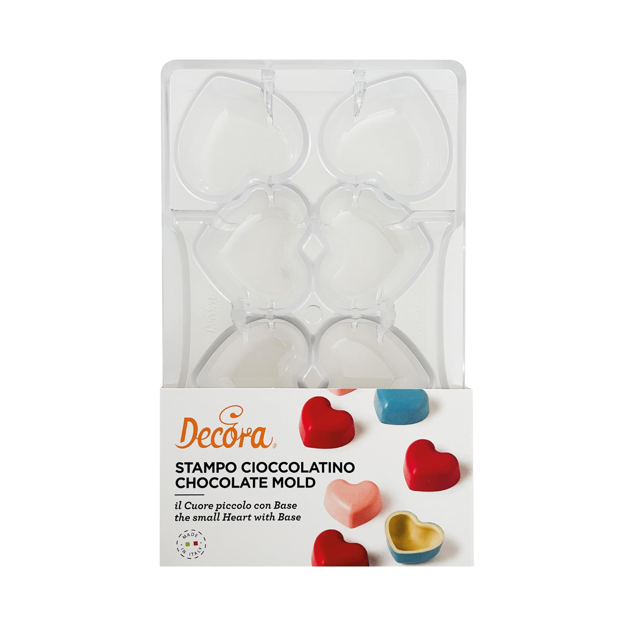 Decora 0050073 Stampo Professionale Cioccolatino a Forma di Cuore con Base Piccola, Policarbonato, 8 Cavità, 50 x 20 mm, Ideale per Realizzare Cioccolatini Lucidi, Design Professionale, Made in Italy