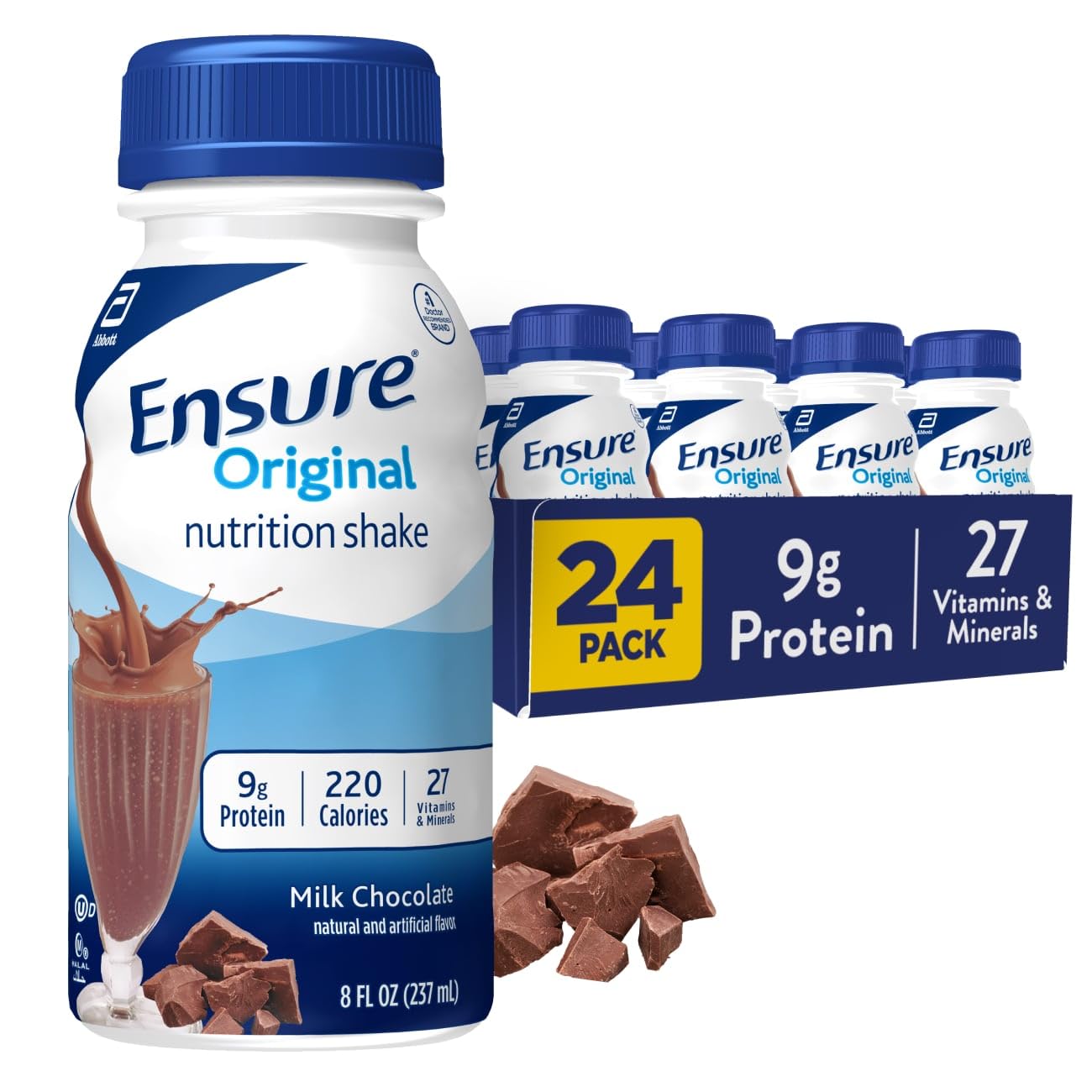Ensure Original Nutrition Shake with 9 grams of protein, Meal Replacement Shakes, Milk Chocolate, 8 fl oz, 24 Count