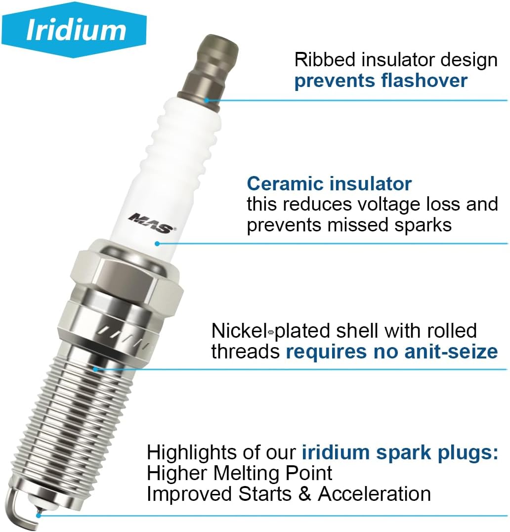 MAS Set of 6 Ignition Coils Pack UF375 & Iridium Spark Plugs 6509 Compatible with Buick Enclave Cadillac CTS SRX Saturn Outlook GMC Acadia 3.6L V6 Naturally Aspirated Replacement for D501C 5C1551