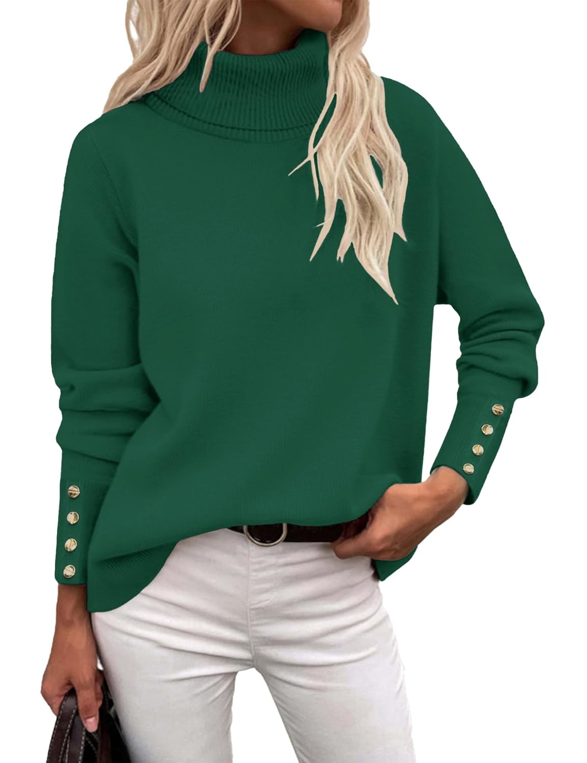 Rapbin Turtleneck Sweaters for Women 2025 Fall Winter Long Sleeve Knit Pullover High Low Hem Sweater with Metal