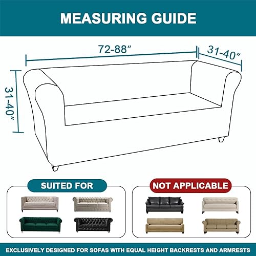 Miniatura 6 de Turquoize Fundas elásticas para sofá Chesterfield para sala de estar, fundas de sofá suaves para sofá de 3 cojines, funda antideslizante para sofá