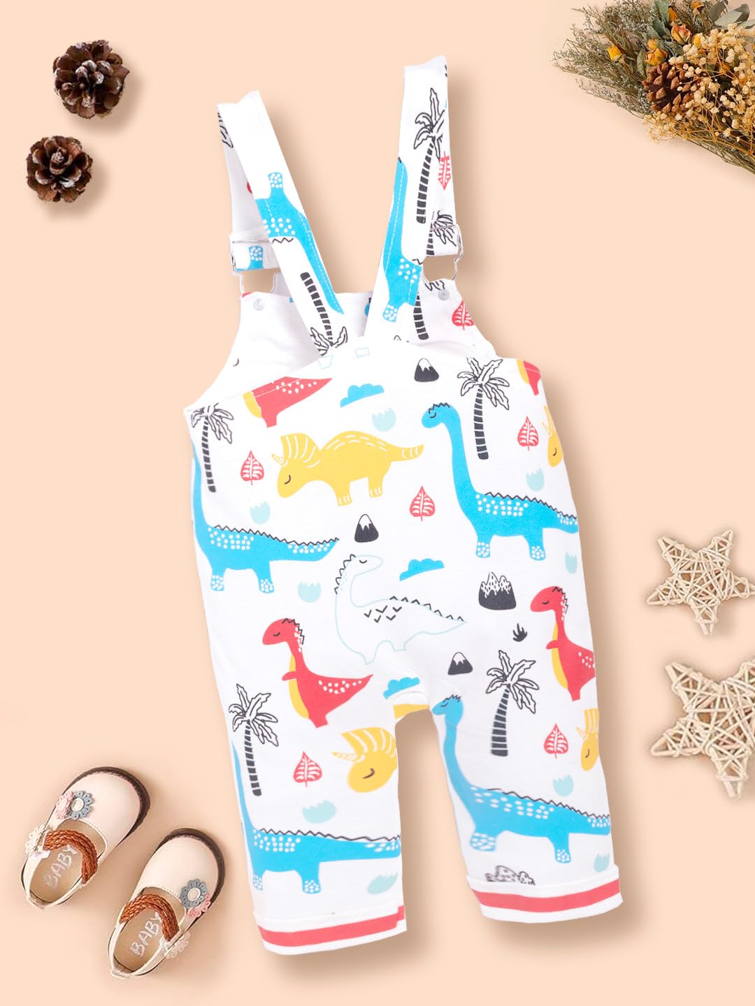 Baby Boy Jumpsuit Rompers Overalls | Newborn Infant Sleeveless Cotton Jumpsuit | Multicolor Dinosaur Print Casual Wear (white, 12-18m) 1