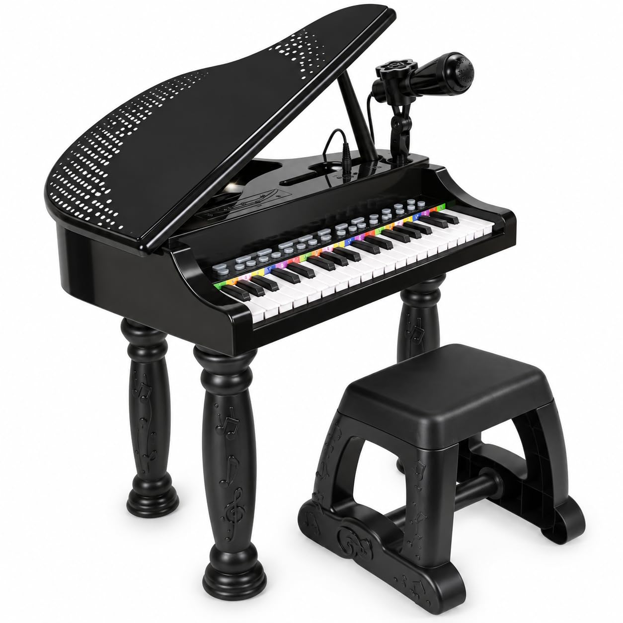Piano pour enfants avec tabouret, clavier électronique 37 touches avec microphone, connexion MP3, smartphone, piano fonctionnel, bases rythmiques, haut-parleur, fonction enregistrement, lecture (A)