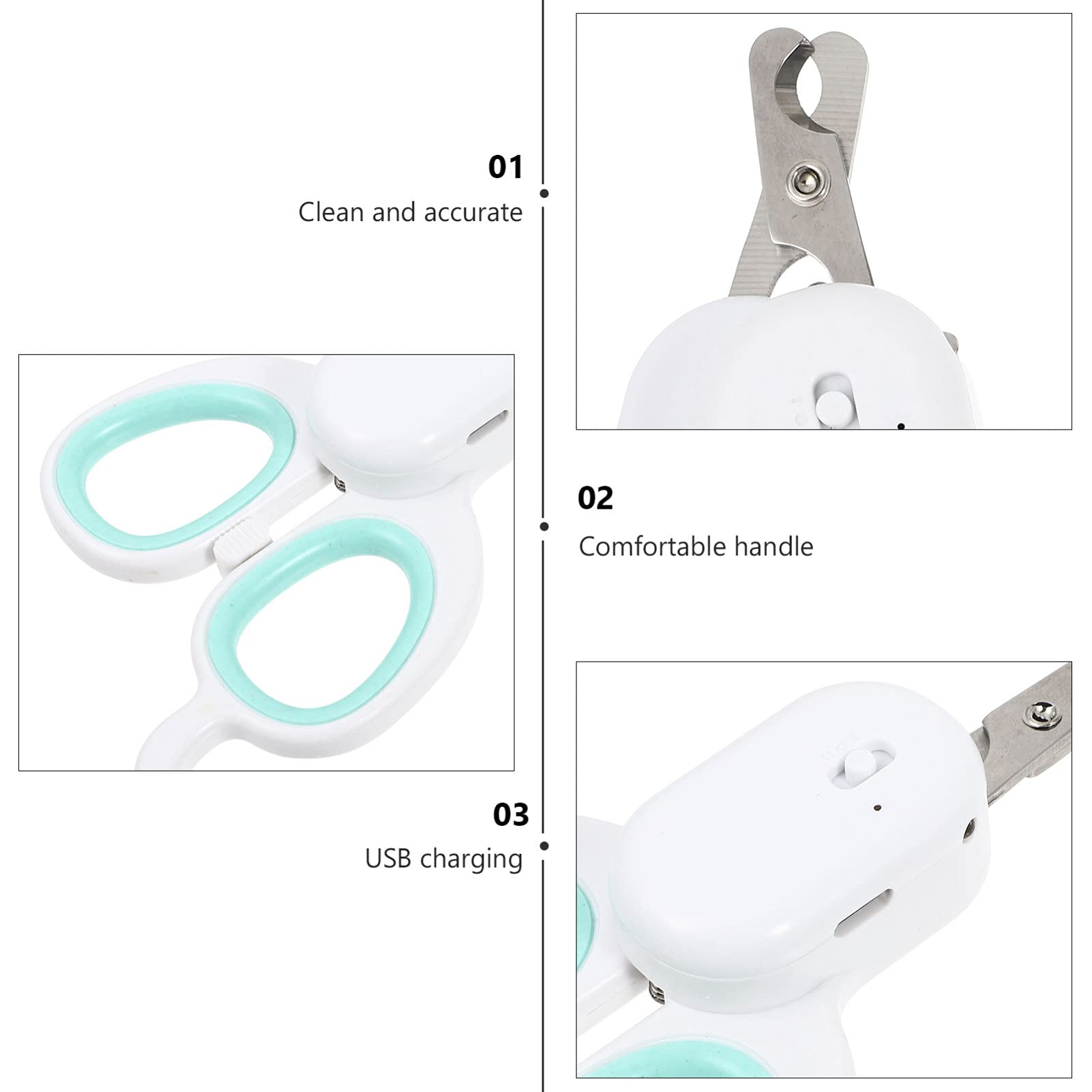 POPETPOP 3pezzi Tagliaunghie per Cani Ricaricabile con Luce LED Strumento per La delle Unghie degli Animali Domestici con Manico Antiscivolo e Ricarica USB