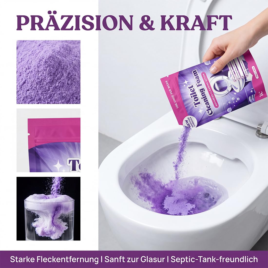 Fizzclean Limpiador de tuberías, espuma de inodoro Fizz Clean, acción instantánea Fizzclean Wc Cleaner original, experiencia Fizzclean para hacer el inodoro brillante y fresco (4 bolsas)