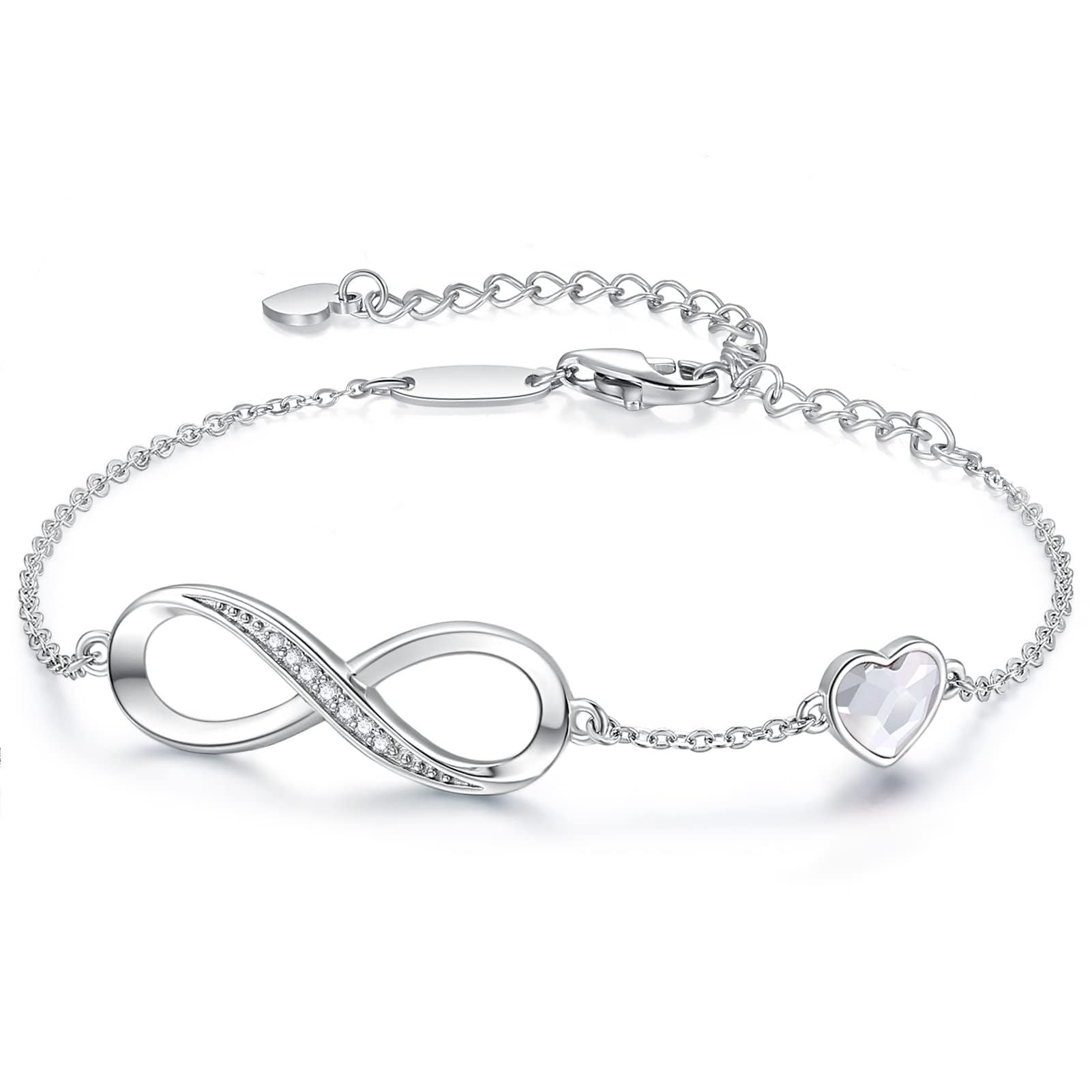 Infinity Armband Damen 925 Sterling Silber Rosegold, Unendlichkeit Herz Armbänder Kristallen Verstellbar Armkette Valentinstag Muttertag Geburtstags Weihnachten Geschenk für Sie Frauen Freundin mama