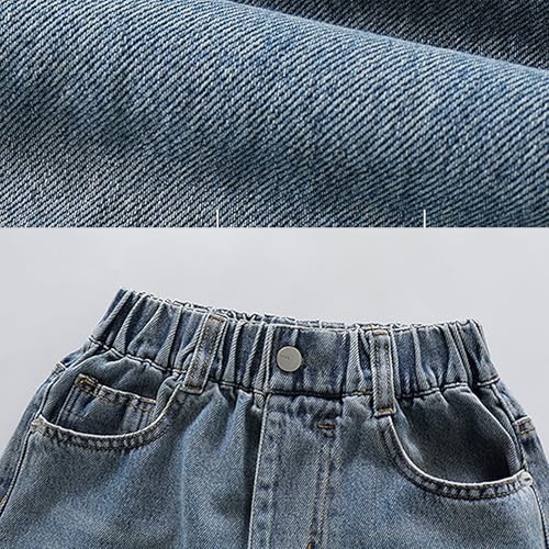Girl's Bow Print Denim Pants Tween Elastic High Waist Basic Straight Leg Baggy Y2K Jeans Kids Vintage Cool Regular Trousers3