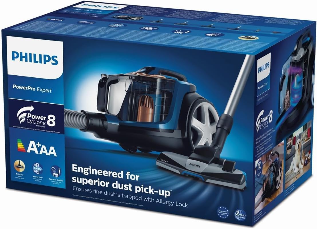 Philips Aspirateur sans Sac Série 7000 - Moteur 900W, Aspiration capturant 99,9% des Particules, Filtration HEPA 13, Brosse Turbo Animaux, PowerCyclone8, Compact, Bleu foncé (FC9745/09)