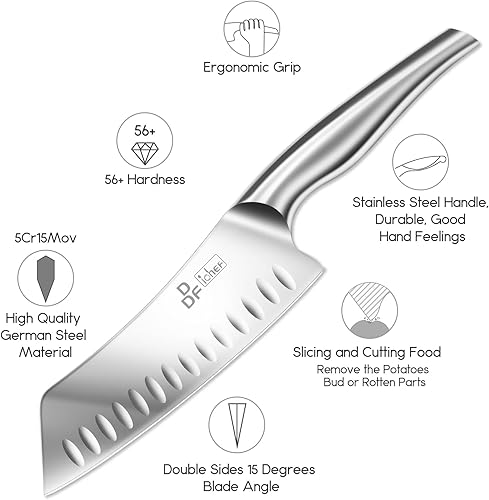 Miniatura 2 de DDF iohEF Cuchillo de cocina, cuchillo de chef en acero inoxidable, cuchillo de cocina profesional, 7 pulgadas, antiséptico, antideslizante, ultra