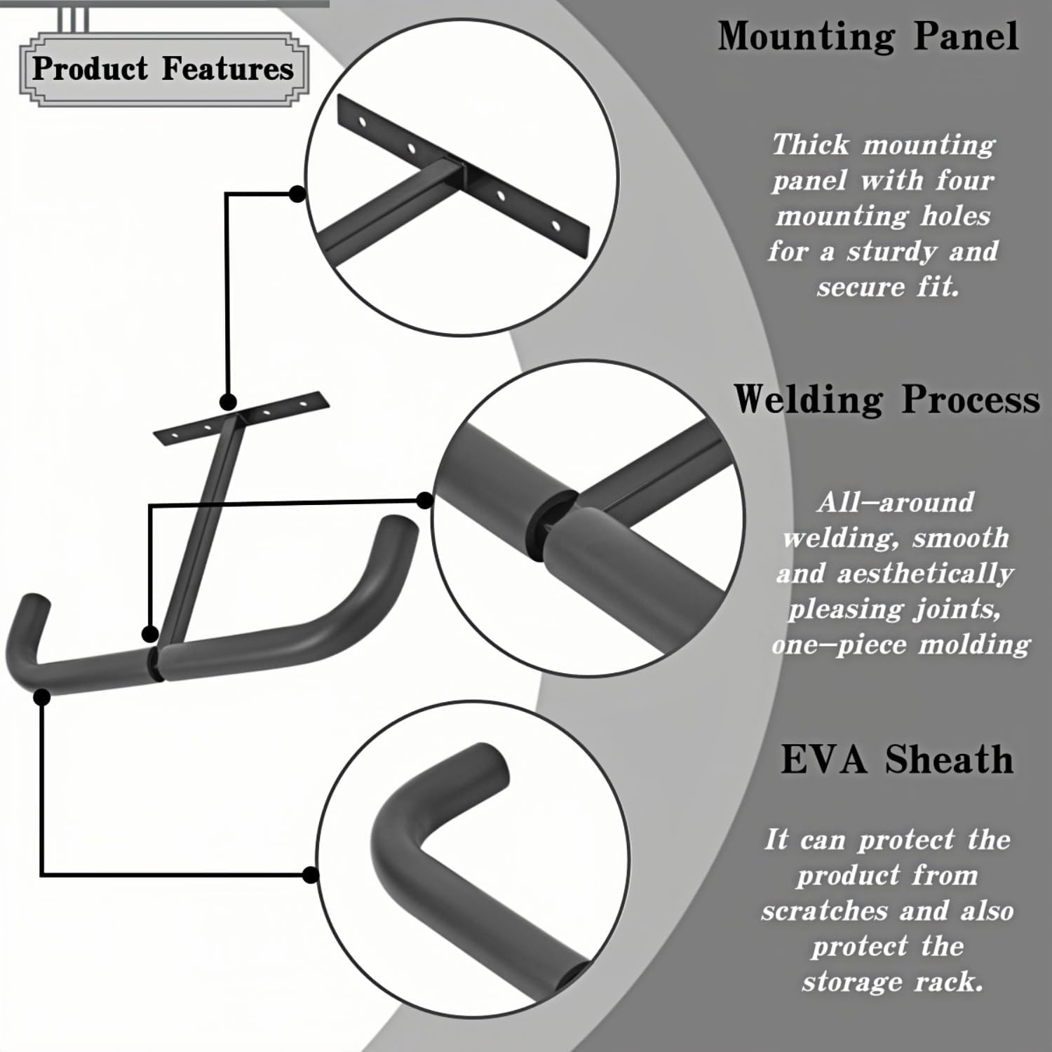 Overhead Garage Storage Hooks, Heavy Duty Double Ceiling Rack for Lumber Ladder Bikes Tires & Other Bulky Items (4)