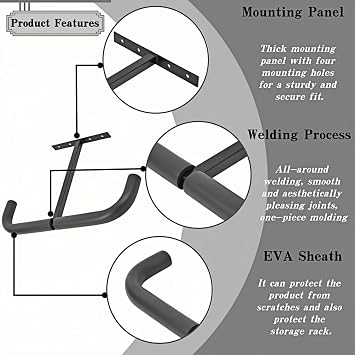 Overhead Garage Storage Hooks, Heavy Duty Double Ceiling Rack for Lumber Ladder Bikes Tires & Other Bulky Items (4, 42cm)
