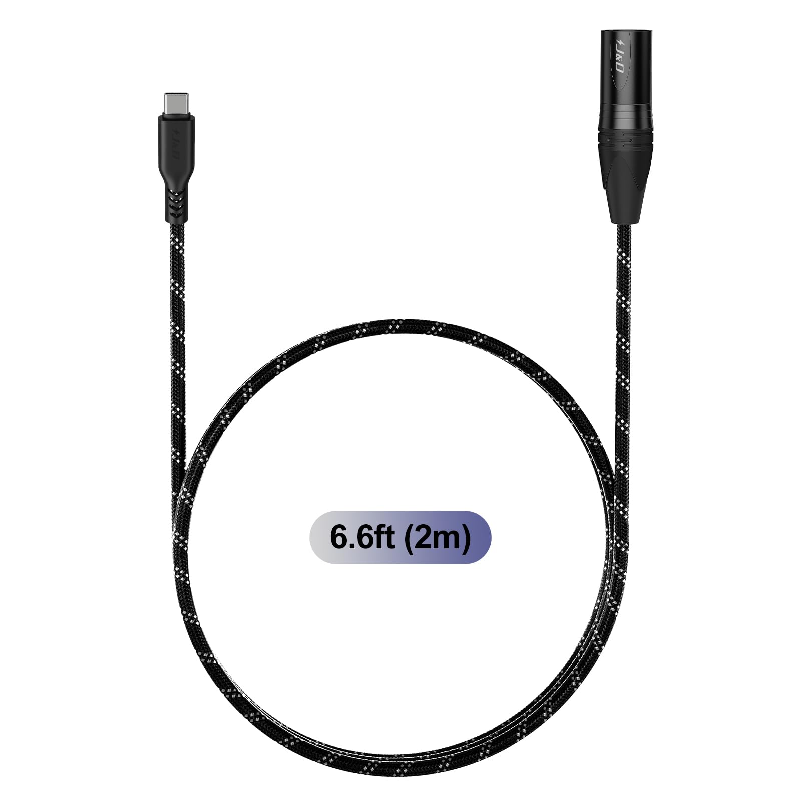 J&D Câble Audio USB Type C vers XLR Mâle Mono, Câble USB C vers XLR Tressé pour Ampli, Enceinte, Table de Mixage, Compatible avec iPhone 16/17 et Série Galaxy S25, Ne supporte pas le microphone, 2 M